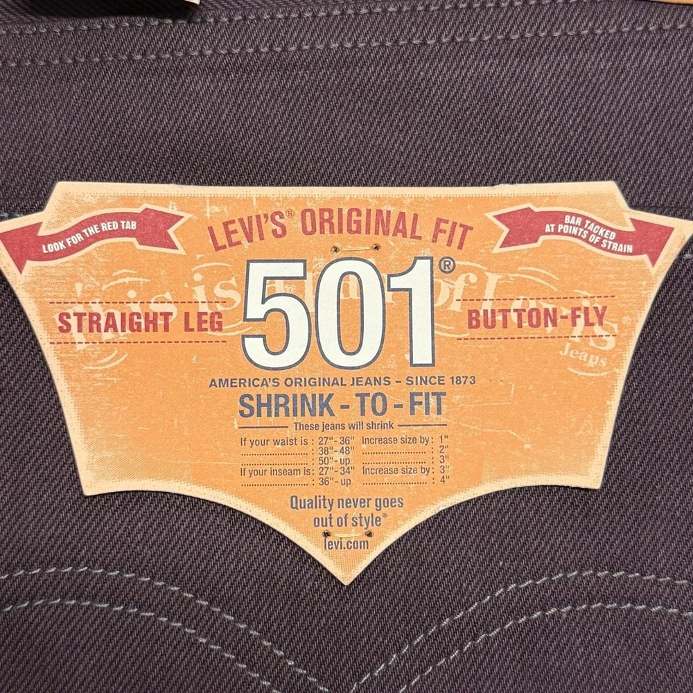 Levis‎ 501 Jeans Mens 40x30 Purple Straight Leg Button Fly Shrink-to-Fit NEW